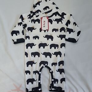 PatPat Black and White Elephant Print Kids Footie